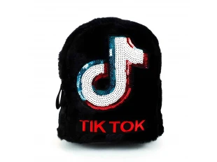 Черна плюшена раница - Tik Tok